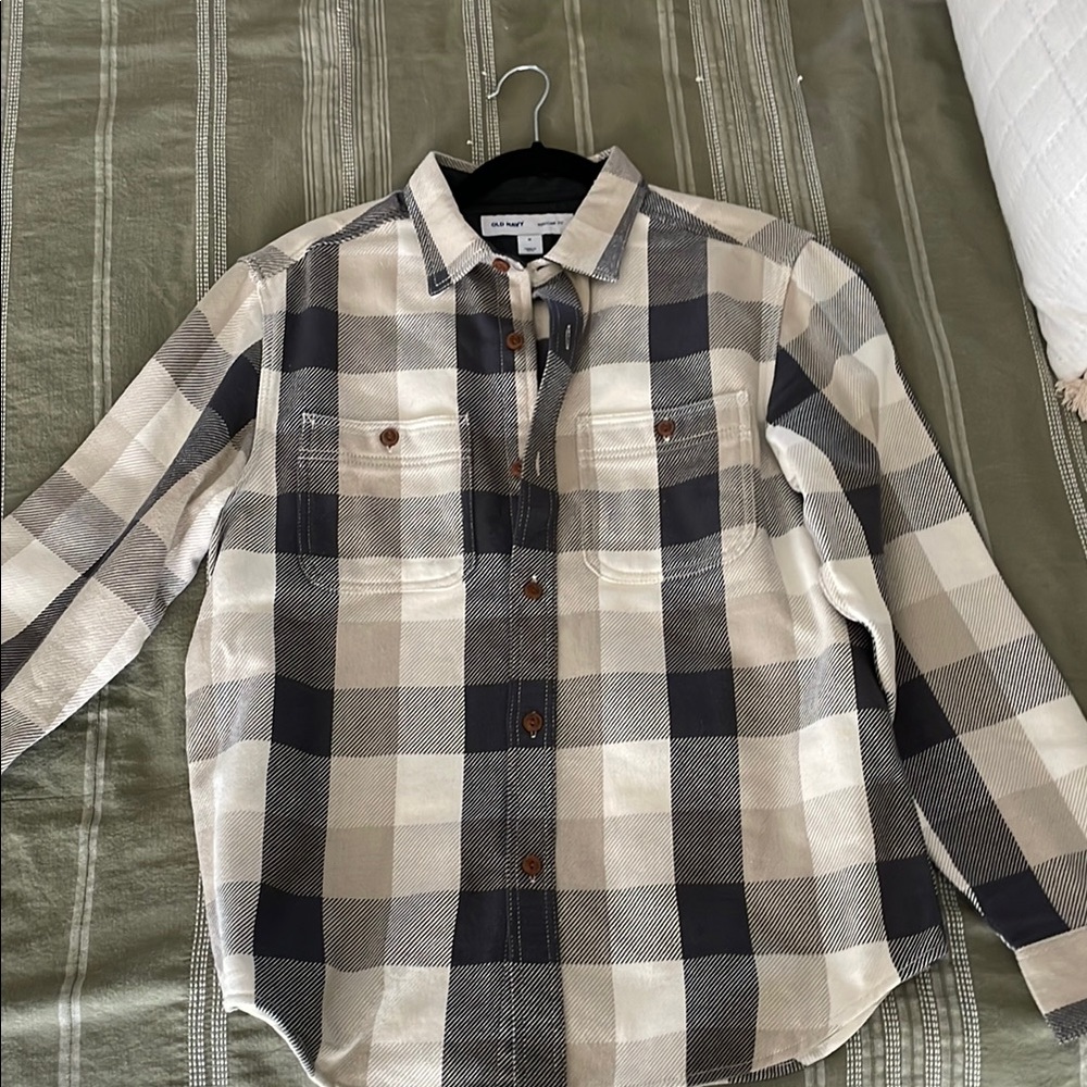 Old Navy Men's Plaid Shirt - Black and Cream